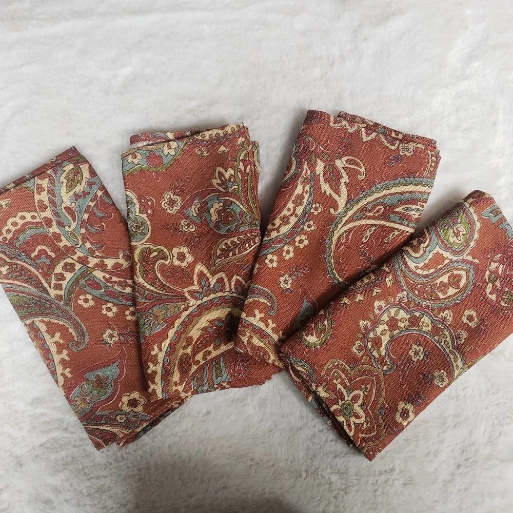 Harvest Season Nutmeg Paisley Boho Thanksgiving Holiday Dinner Napkins x4 NWT